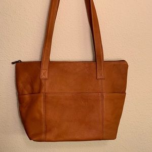 Brown genuine leather tote bag